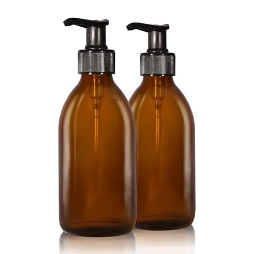 Oputec 2 x 250ml Seifenspender aus Glas: Extra sparsam bis -70% - Shampoo Flaschen zum Befüllen als Handseife-Spender, Pumpspender, Pumpflasche aus Braunglas für Küche & Badezimmer