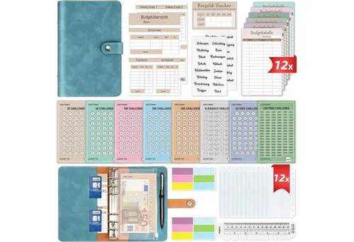Budget Planner Deutsch - Geld Sparen mit 8 Sparchallenges A6 - Effiziente Budgetplanung im handlichen A6-Format. Mit 8 spannenden Sparchallenges wird das Verwalten von Finanzen zum Vergnügen. Hochwertige PVC-Taschen und ein strapazierfähiges Cover garantieren Langlebigkeit und Ordnung.
