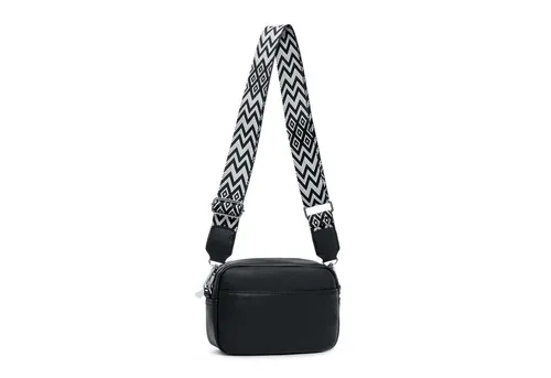 ITALYSHOP24 Schultertasche Damen kleine Umhängetasche CrossBody Crossover Handytasche Geldbörse (Spar-Set aus einer Tasche mit einem breitem Muster Stoffgurt/Umhängeband), Bodybag, Brusttasche, Hüfttasche, Muster Taschengurt, leicht Gewicht