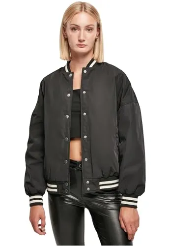 URBAN CLASSICS Anorak Damen Oversized College Jacket - Funktionsjacke aus recyceltem Polyester, stylisch und bequem mit praktischem Stehkragen und modernen Druckknöpfen für einfaches An- und Ausziehen.