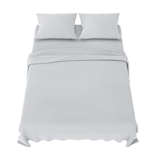 Dreamzie Bettwäsche Set (4- Teilig) aus Mikrofaser, 1 Glattes Spannbettlaken 180x200cm, 1 Bettlaken 270x290cm und 2 Kissenbezüge 50x80cm - Hellgrau