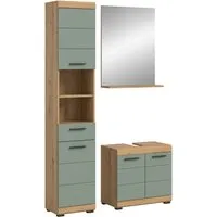 Mid.you Badezimmer Set, Salbeigrün, 3-teilig - Badmöbel-Set in Salbeigrün mit 4 Fächern und 1 Schublade. Stehendes Design mit Spiegel und Ablage, ideal für ein modernes Badezimmer. FSC Mix zertifiziert.