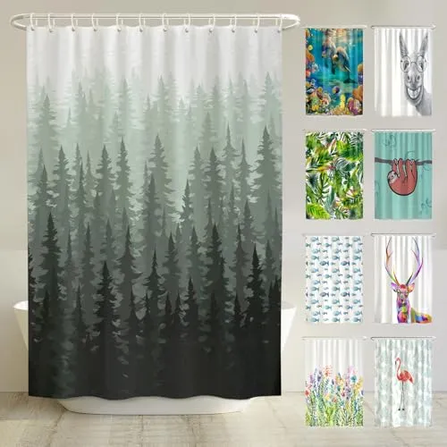 arteneur® Tannenwald Duschvorhang 200x220 - Anti-Schimmel & Recycelt - Duschvorhang 200x220 cm mit Anti-Schimmel-Beschichtung, wasserdicht und aus 100% recyceltem Polyester. Inklusive Duschvorhang-Ringe für einfaches Anbringen und ein modernes Design für dein Badezimmer.