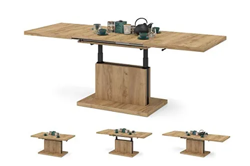 All4All Couchtisch Asti - Kaffeetisch - Wohnzimmertisch – Höhenverstellbar - mit Einlegeplatten - Ausziehbar - Sofatisch - 120x70cm - 05 - Gold Craft Eiche