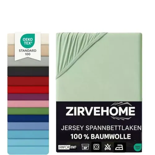 Spannbettlaken 140x200-160x200 cm - Jersey Spannbetttuch 100% Baumwolle - Komfort Bettlaken für Matratzen bis 25 cm Höhe, Spannbettlaken Farbe Eukalyptus