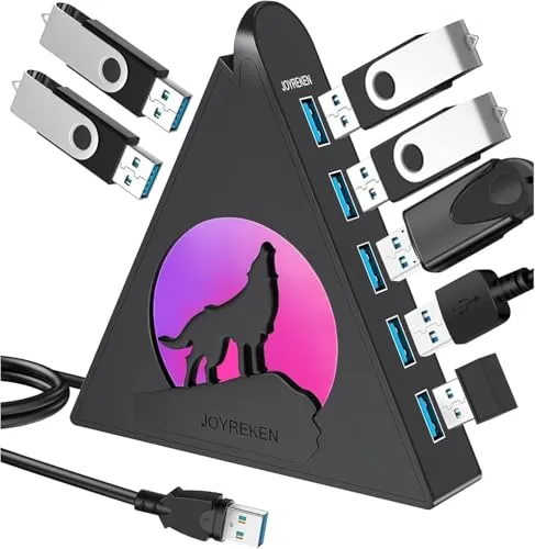 Ports USB Hub,JoyReken USB 3.0 verlängerung mit verlängertem 60cm Kabel,USB Verteiler für Laptop, MacBook, Xbox, PS4/5, Flash Drive, XPS, PC, Flash Drive,Gamepad, Printer, Kamera,Tastatur, Maus 7