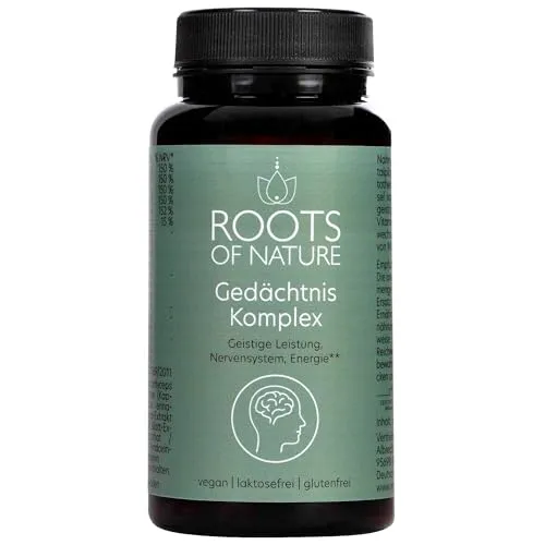 ROOTS OF NATURE Vitalpilz-Komplex – Gedächtnis & Konzentration - Pflanzliches Ergänzungsmittel mit Cordyceps, Hericium, Ginseng und Ginkgo – fördert geistige Leistung und Energie für mehr Fokus im Alltag.