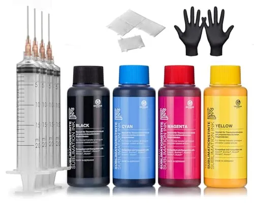 4X 500 ml Sublimationstinte für Textildruck, Transferdruck, Sublimation Ink kompatibel für Epson, Brother, Roland, Mimaki, Mutoh, CMYK