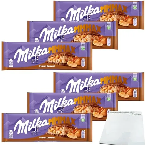 Milka Tafelschokolade Peanut-Caramel Großtafel 6er Pack (6x276g Tafel) + usy Block