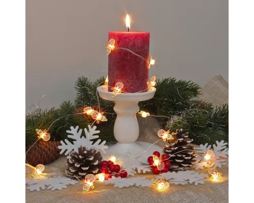 MARELIDA LED-Lichterkette Silberdraht Schneemann Winter Weihnachtsdeko Acryl 20LED Batterie, 20-flammig