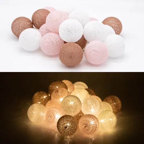 LED Baumwollkugeln 6cm - 3,8m Kugel-Lichterkette 4h-Timer batteriebetrieben 20
