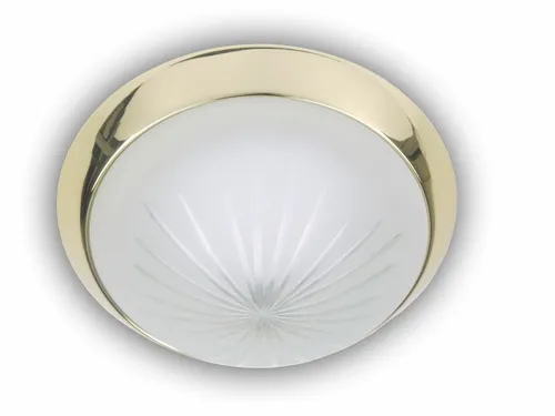 Niermann E14 Deckenleuchte Schliffglas satiniert, Messing poliert, 25cm - Elegante Deckenleuchte aus satiniertem Schliffglas mit poliertem Messingring, ideal für Flure und Empfangsbereiche. Sie sorgt für blendfreies Licht und lässt sich werkzeuglos montieren.