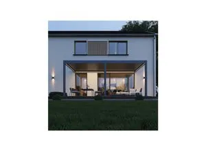 Deluxe Plus Elektrisch Wand-Pavillon 4x6 m mit LED - Hochwertiger elektrischer Wand-Pavillon aus Aluminium mit verstellbarem Lamellendach für optimalen Licht- und Wetterschutz. Inklusive individueller RGB-LED-Beleuchtung für stimmungsvolle Abende.