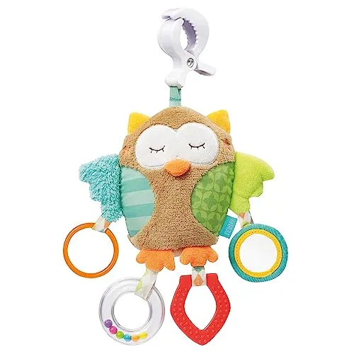 Fehn 071160 Activity-Spieltier Eule – Motorikspielzeug zum Aufhängen – Für Babys und Kleinkinder ab 0+ Monaten – Maße: 25 cm