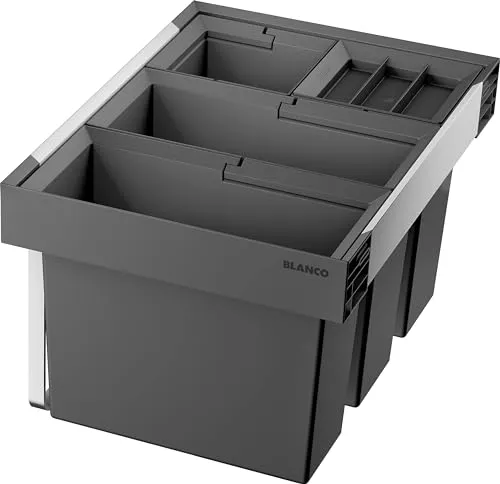 BLANCO Einbaumülleimer Flexon II XL 60/4 - 4-fach Abfallsammler für 60 cm Schubladenschränke, ideal für effektive Mülltrennung mit 42l Gesamtvolumen und stabiler Aluminiumkonstruktion.