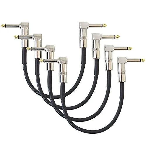 keepdrum GC028 Patchkabel 6,3mm Klinke 30cm - 4er Set - HiFi-Kabel für Gitarren-Effektpedale, mit abgewinkelten Steckern und vergoldeten Kontakten für eine optimale Signalübertragung.