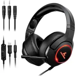 LYCANDER Gaming Headset Over-Ear mit Mikrofon und LED – klarer Sound für PC, PS4, Xbox One, Nintendo Switch - Das LYCANDER Gaming Headset sorgt mit seinem komfortablen Over-Ear-Design und leistungsstarken 50-mm-Treibern für stundenlangen Spielspaß und klaren Sound. Ideal für Gamer und Multimedia-Anwender, kompatibel mit vielen Geräten.