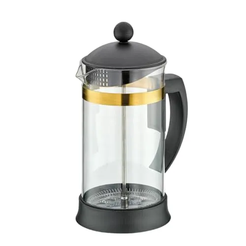 Cilio Kaffeebereiter MARIELLA ORO – 1L, 8 Tassen - Stillvolle Kaffeepresse aus Borosilikatglas/Rand gold - French Press für Kaffee und Tee