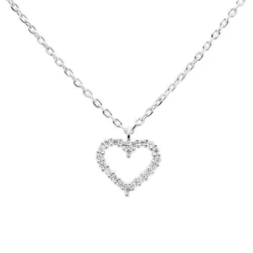 Sanixa Karma NH11058597 Halskette Herz Damen 925 Silber mit Kristall Kette 40 cm Federringverschluss Funkelnde Kristallkette Geschenk für Frauen Herzkette