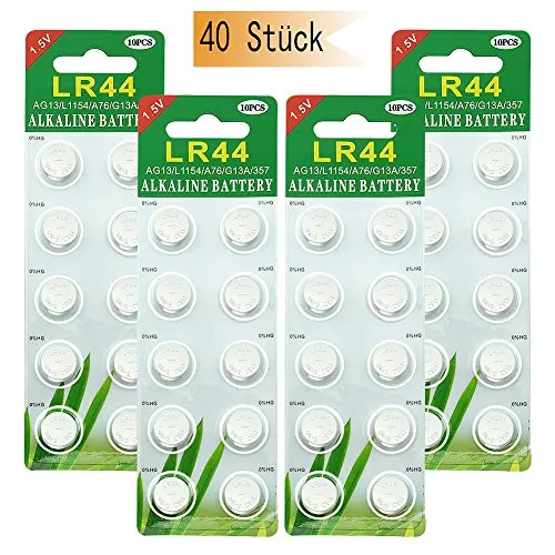 GutAlkaLi 40 Stück AG13 LR44 1.5V Alkaline Knopfzelle Batterien Ohne Quecksilber (357/357A/L1154/A76/GPA76)