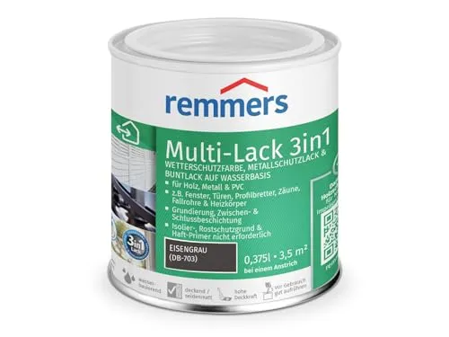 Remmers Multi-Lack 3in1 eisengrau 0,375 Liter - Lacke – Wetterfester 3in1 Anstrich für Holz, Metall & PVC, vereint Grund-, Zwischen- und Schlussbeschichtung in einem Produkt und spart Zeit und Geld.