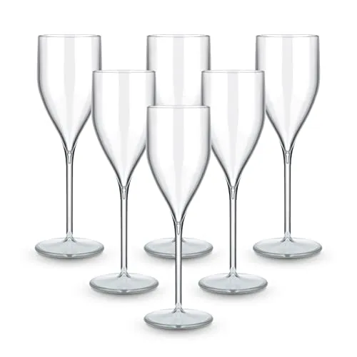 BRYNA - Set 6 Stück Gläser Flute 18 Cl aus Polycarbonat (Hartkunststoff), 100% italienisches Design, Unzerbrechliche Gläser, wiederverwendbare und spülmaschinenfeste Weingläser, Transparente