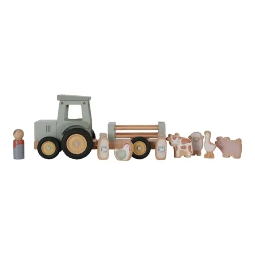 Little Dutch 7149 FSC Holz Traktor mit Anhänger grün