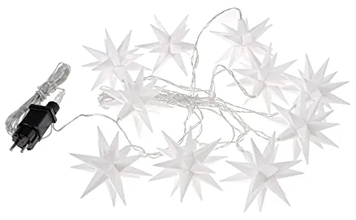 Kamelshopping 3D Leuchtstern Lichterkette mit 10 LED-Sternen - Faszinierende 3D Leuchtstern-Lichterkette mit 10 warm-weißen LEDs | ca. 6,75 m lang | mit praktischer Timerfunktion | ideal für Innen- und geschützten Außenbereich