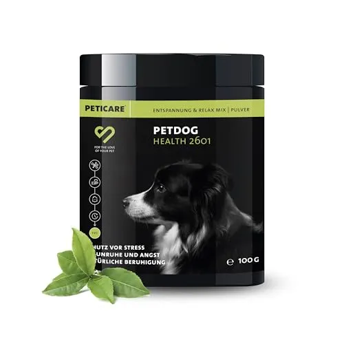 Peticare Relax-Mix Pulver für Hunde | Beruhigendes Ergänzungsfutter - Entspannungs- & Anti-Stress-Mittel für Hunde, unterstützt natürlichen Stressabbau mit Baldrian und Ashwagandha für innere Ruhe.