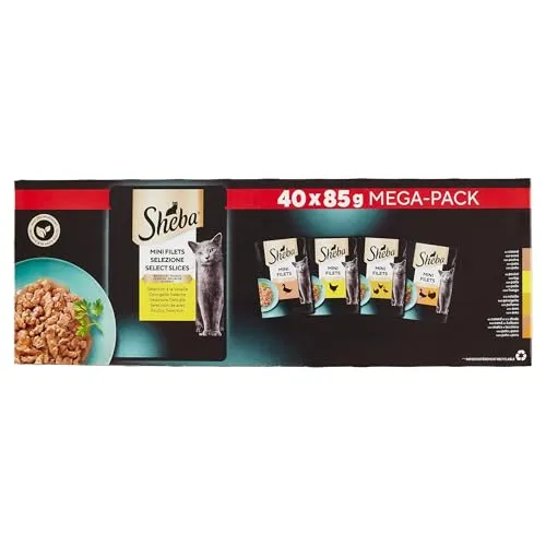 Sheba Auswahl Geflügel 40x85g - Feuchtfutter für Katzen - Katzenfutter für ausgewachsene Katzen mit zarten Häppchen in exquisiter Sauce, 4 köstliche Geschmacksrichtungen, ohne künstliche Farb- und Konservierungsstoffe, ideal für frische Mahlzeiten.