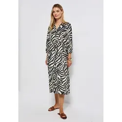 Volantkleid STREET ONE Damen Gr. 36 - Pine Grove Grün - Casual Volantkleid aus 100% Viskose, wadenlang und bequem. Das gemusterte Design und der V-Ausschnitt machen es zum perfekten Begleiter für entspannte Tage.