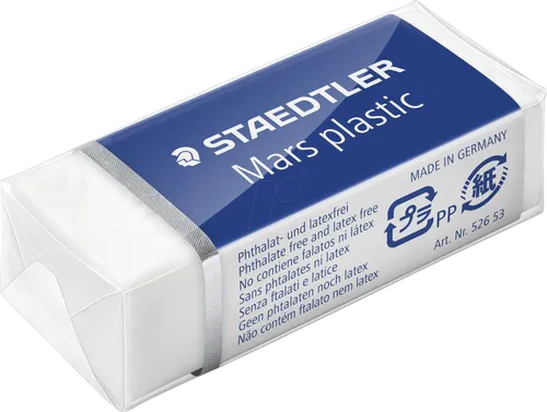 STAEDTLER 52653 Radierer - Premium-Radierer 40x19x13 mm, bietet erstklassige Radierergebnisse mit geringer Krümelbildung und bequemer Handhabung durch Schiebemanschette.