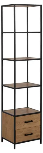 AC-Design Bücherregal Seaford, schwarz / wildeiche - Regal im Industrial-Design mit 5 Ebenen und 2 Schubladen, ideal für stilvolle Ordnung. Höhenverstellbarer Fuß für Bodenunebenheiten, perfekt für jedes Wohnambiente.
