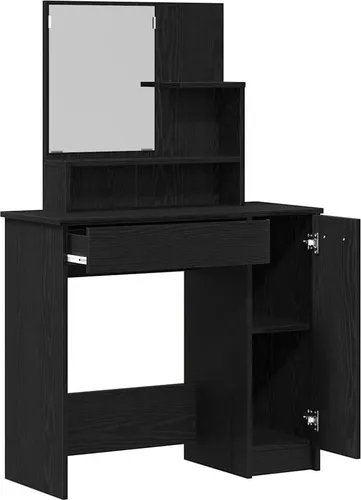 vidaXL Schwarzer Eichen Vanity Tisch mit Spiegel von vidaXL