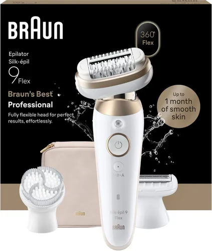 Braun Silk-épil 9 SES9-060 3D Epilierer mit 360° Flex - Erlebe die einfache Haarentfernung mit dem Braun Silk-épil 9. Der flexible Kopf passt sich perfekt an deine Konturen an und sorgt für seidig-glatte Haut. Ideal für den Einsatz in der Badewanne oder Dusche.