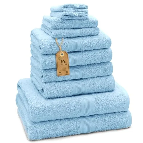 Frottier Handtuch-Set in Hellblau, 4 Handtücher, 2 Duschtücher, 2 Gästetücher, 2 Waschhandschuhe