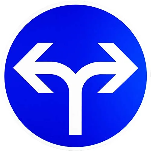 ORIGINAL Verkehrszeichen 214-30 * Vorgeschriebene Fahrtrichtung rechts oder links * Verkehrsschild Schild Strassenschild Schilder StVO Gebotsschild Straßenzeichen RAL Gütezeichen 600 mm 60 cm blau