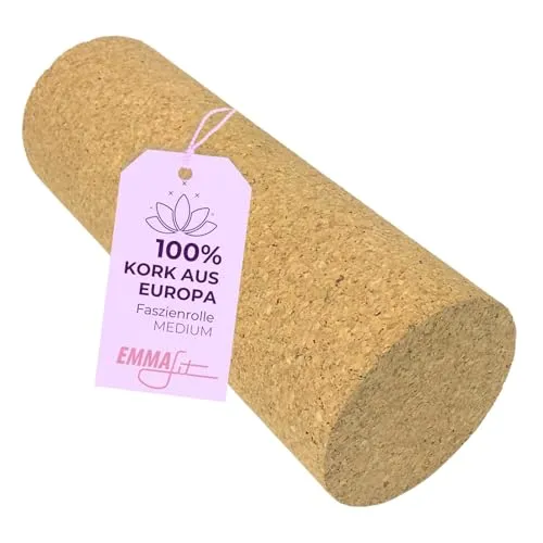 EMMAfit Kork Faszienrolle & Balancerolle – 30 x 10 cm, rutschsichere Korkrolle für Massage & Faszientraining