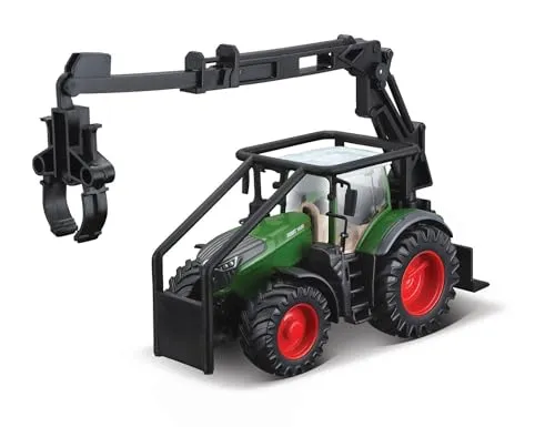 Bburago Traktor Fendt 1050 Vario mit Holzgreifer: Spielzeugtraktor mit Schwungrad-Antrieb, beweglicher Holzgreifer, abnehmbare Fahrerkabine, ab 3 Jahren, grün (18-31670)
