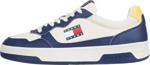 TOMMY HILFIGER HERREN SPORTSCHUHE BLAU - Sneaker in Blau mit herausnehmbarer Einlegesohle und kontrastierenden Details in Weiß und Gelb – ideal für sportliche Freizeitlooks.