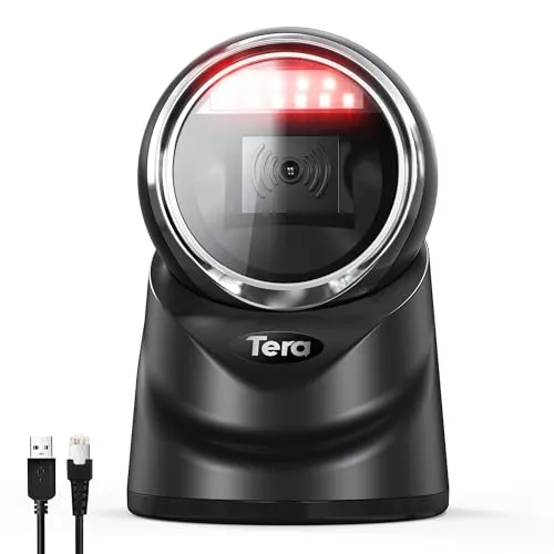 Tera Pro 2D QR Desktop Barcode Scanner 9100 - Handtaschen - Omnidirektionaler Barcode-Scanner für freihändiges Scannen, ideal für effiziente Kassenvorgänge und unterstützt eine Vielzahl von Barcode-Typen.