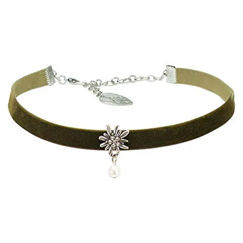 Alpenflüstern Trachten-Samt-Kropfband Strassedelweiss Perle in grün von Alpenflüstern