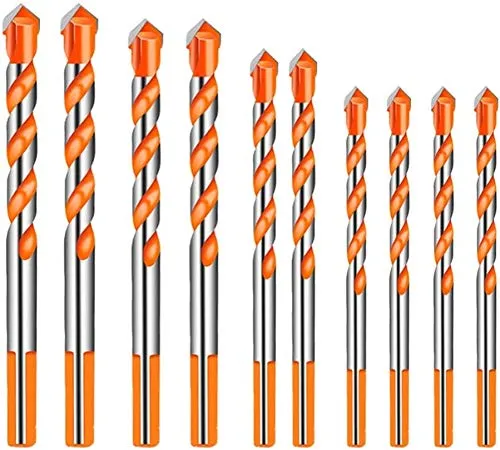 KAHEIGN 10Pcs Glasbohrer Fliesenbohrer Steinbohrer Set, 6/8/10/12 mm Spiralbohrer Betonboher für Fliesen Beton Ziegel Porzellan Kunststoff Stein Holz
