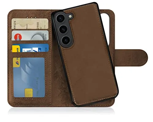 MyGadget Flip Case für Samsung Galaxy S23 - [ abnehmbare Magnet Hülle ] - Handyhülle aus Kunstleder - [ Klapphülle mit Kartenfach ] Schutzhülle in Braun