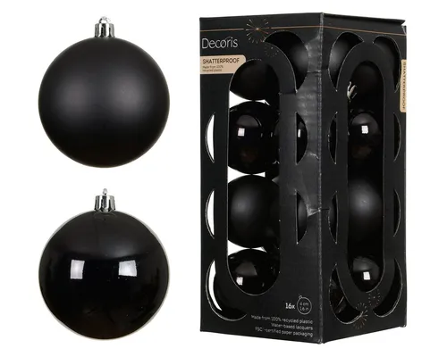 Kaemingk Weihnachtsbaumkugel, Weihnachtskugeln Kunststoff 4cm 16 Stück - Schwarz