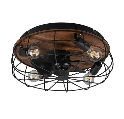 Deckenventilator mit Fernbedienung - Metall schwarz Holzoptik, 3 Geschwindigkeiten - Ventilatoren für Schlafzimmer und Wohnzimmer, kombiniert Luftzirkulation und Licht mit modernem Design. Inklusive Fernbedienung und Timerfunktion für optimalen Komfort.