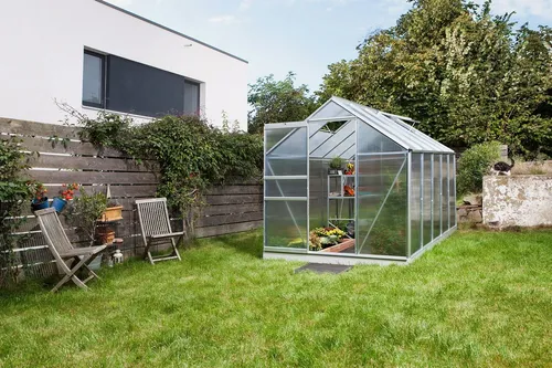 Vitavia Gewächshaus Venus 6200 mit Fundamentrahmen - Geräumiges Gewächshaus mit 2 Fenstern und stabiler 6 mm Wandstärke. Ideal für den professionellen Einsatz im Garten. Maße: 192 x 317 x 197 cm.