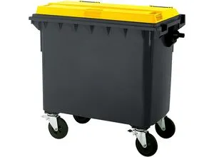 Müllcontainer aus Kunststoff, DIN EN 840, Volumen 660 l, BxHxT 1360 x 1235 x 765 mm, anthrazit/gelb kaiserkraft