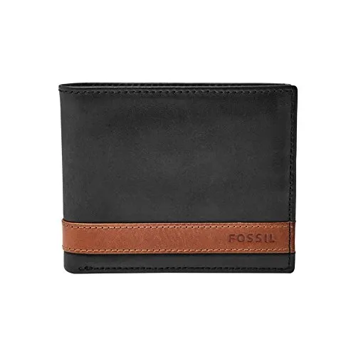 Fossil Brieftasche für Männer Quinn, 100% Leder Bifold schwarz - Herren-Geldbörsen aus hochwertigem 100% Leder, mit 8 Kreditkartenfächern und praktischem Bifold-Design für optimale Organisation.