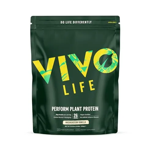 Vivo Life Perform Veganes Proteinpulver - Vanille, 26 Portionen - Pflanzenproteine mit 25 g komplettem Pflanzenprotein pro Portion, glutenfrei und ohne Zuckerzusatz, ideal für eine gesunde Ernährung und optimale Verdauung.